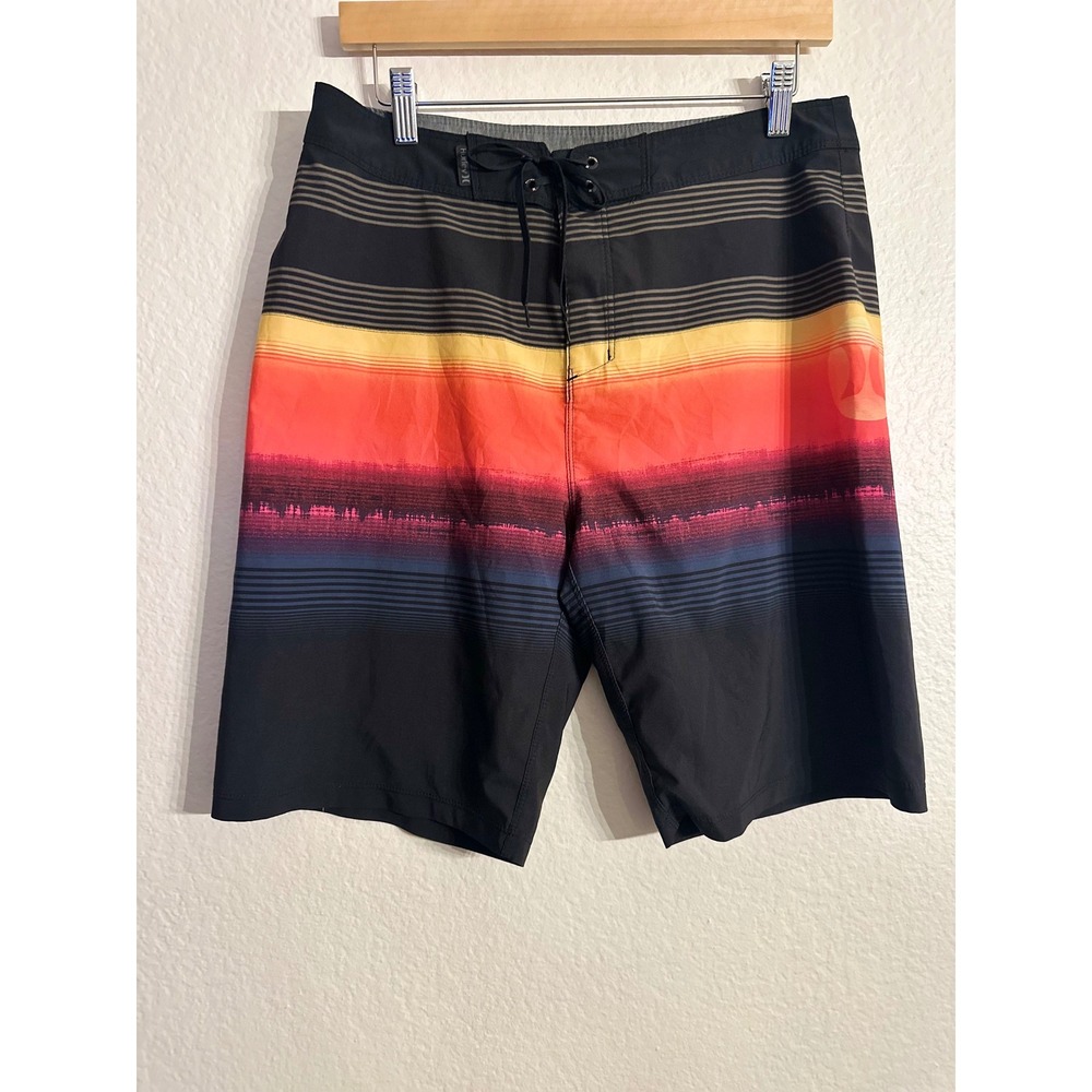 Hurley Phantom Board Shorts Mens Black Sunset Stripe Recycled Stretch Size 30